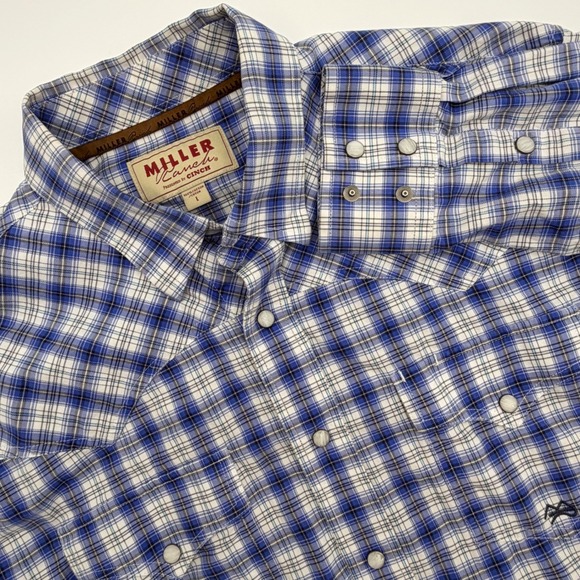 Miller Ranch Other - Miller Ranch Mens Plaid Snap Button Western Shirt Blue White Size L
